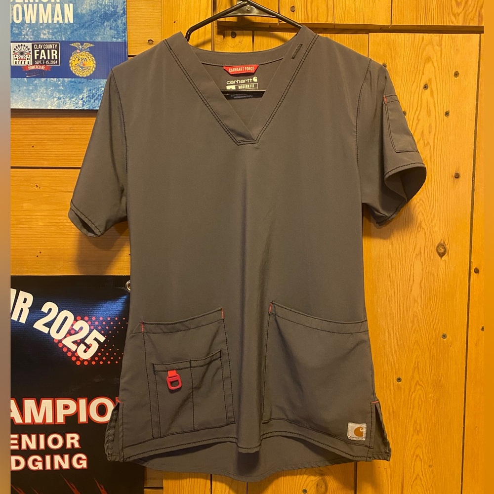 Carhartt Charcoal Scrub Top with Pink Accents